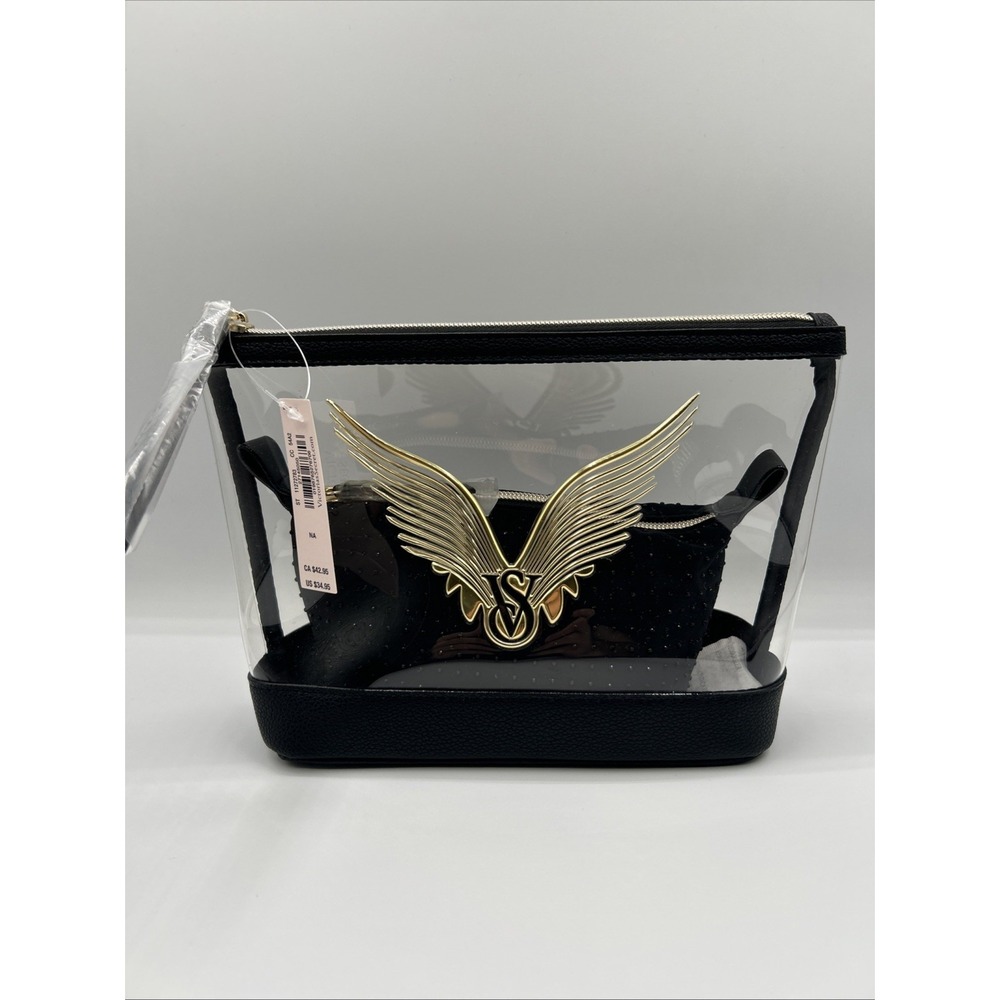 Victoria's Secret Clear Makeup Bag 2 Piece Angel Wings Rhinestone Pouch NWT - Picture 10 of 11